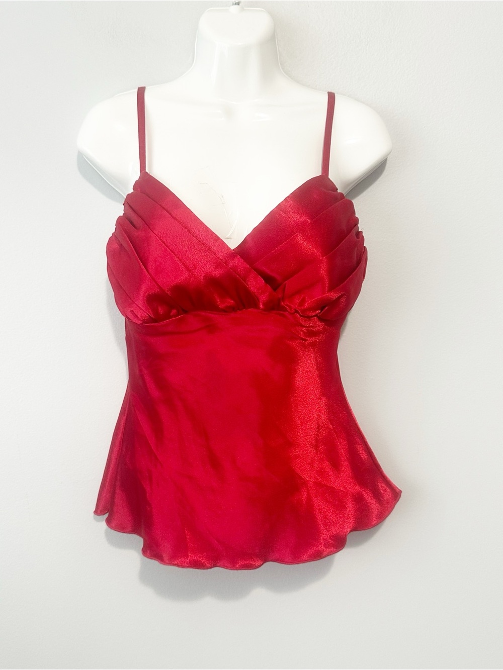 Le Chateau Red Satin Camisole Top with Pleated Bust vintage size small